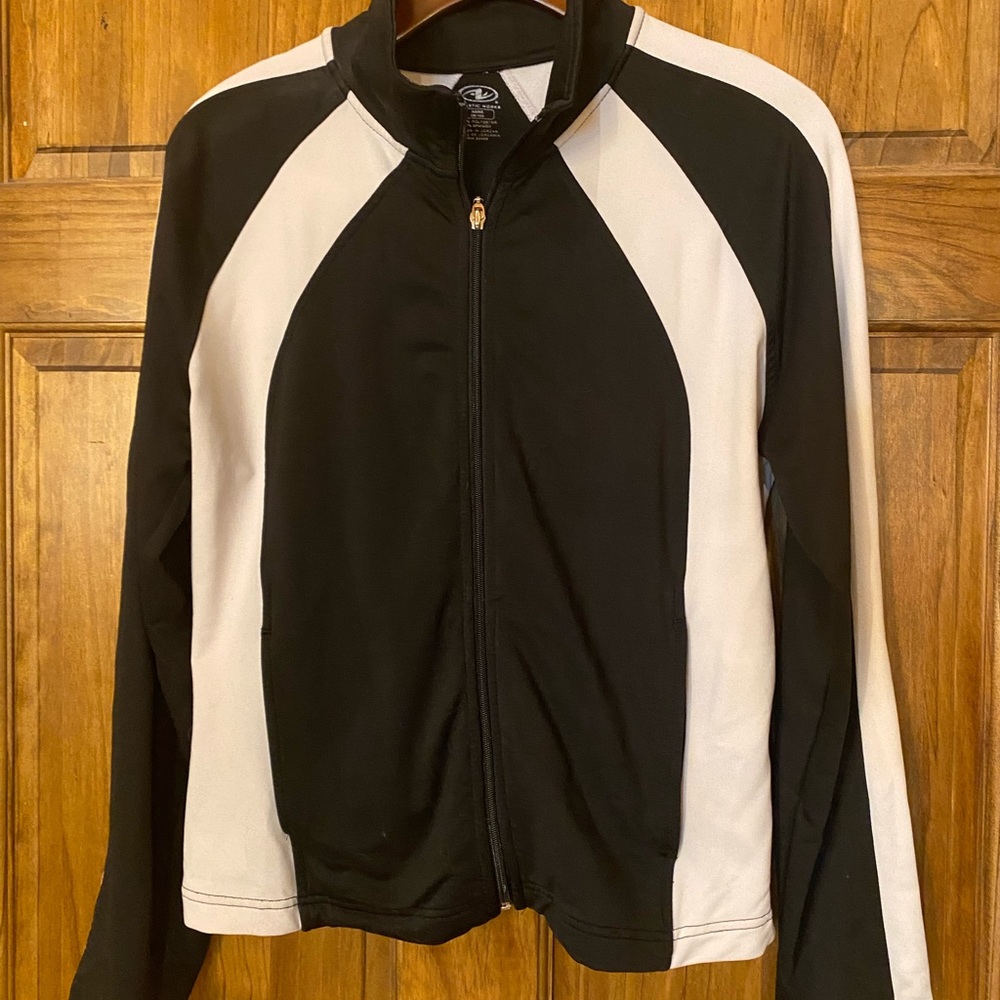 Black and white zip up jacket.
